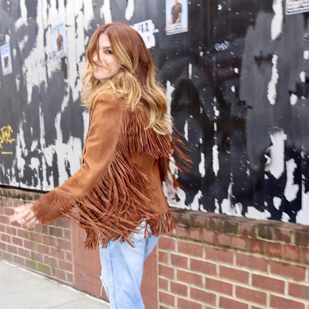 Aya Cash Brown Fringe Suede Jacket
