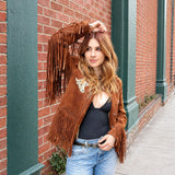 Aya Cash Brown Fringe Suede Jacket
