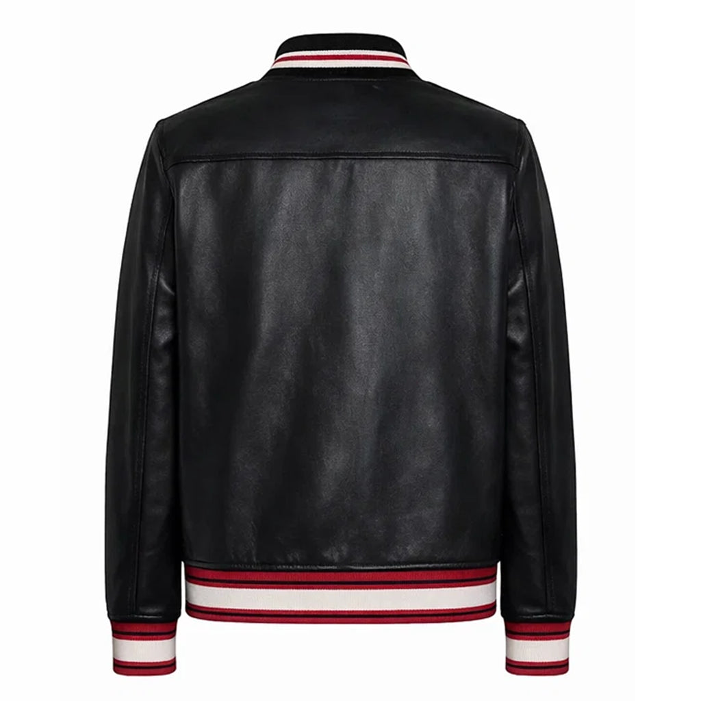 Black And White Bomber Leather Jacket
