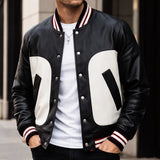 Black And White Bomber Leather Jacket