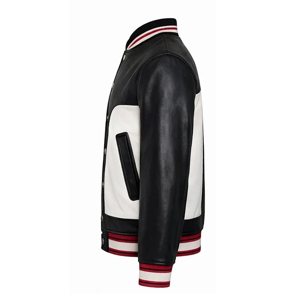 Black And White Bomber Leather Jacket