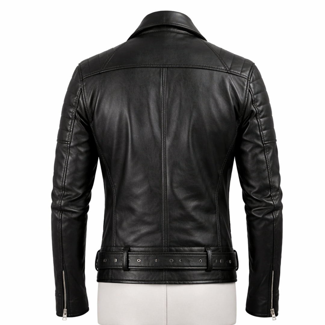 Men Quilted Black Leather Jacket