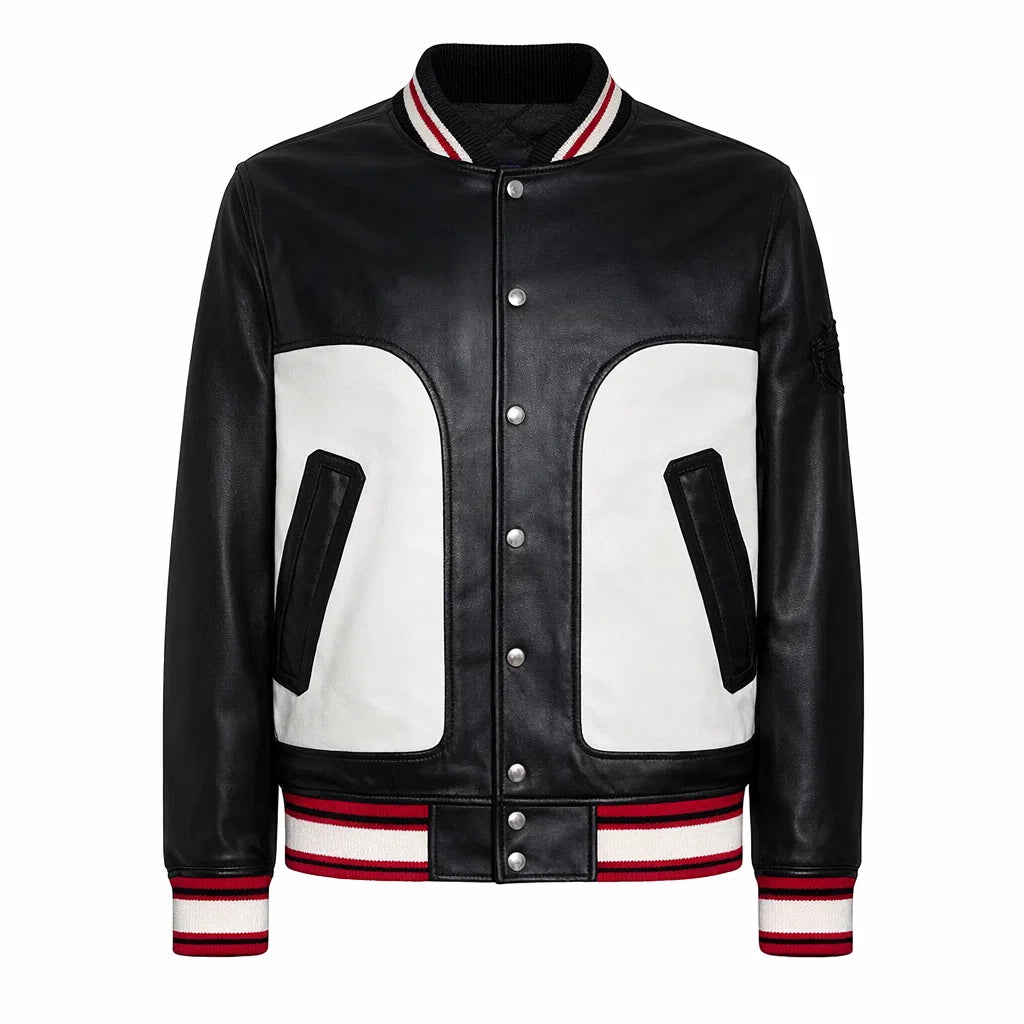 Black And White Bomber Leather Jacket