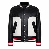 Black And White Bomber Leather Jacket