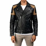 Cafe Racer Striped Leather Jacket