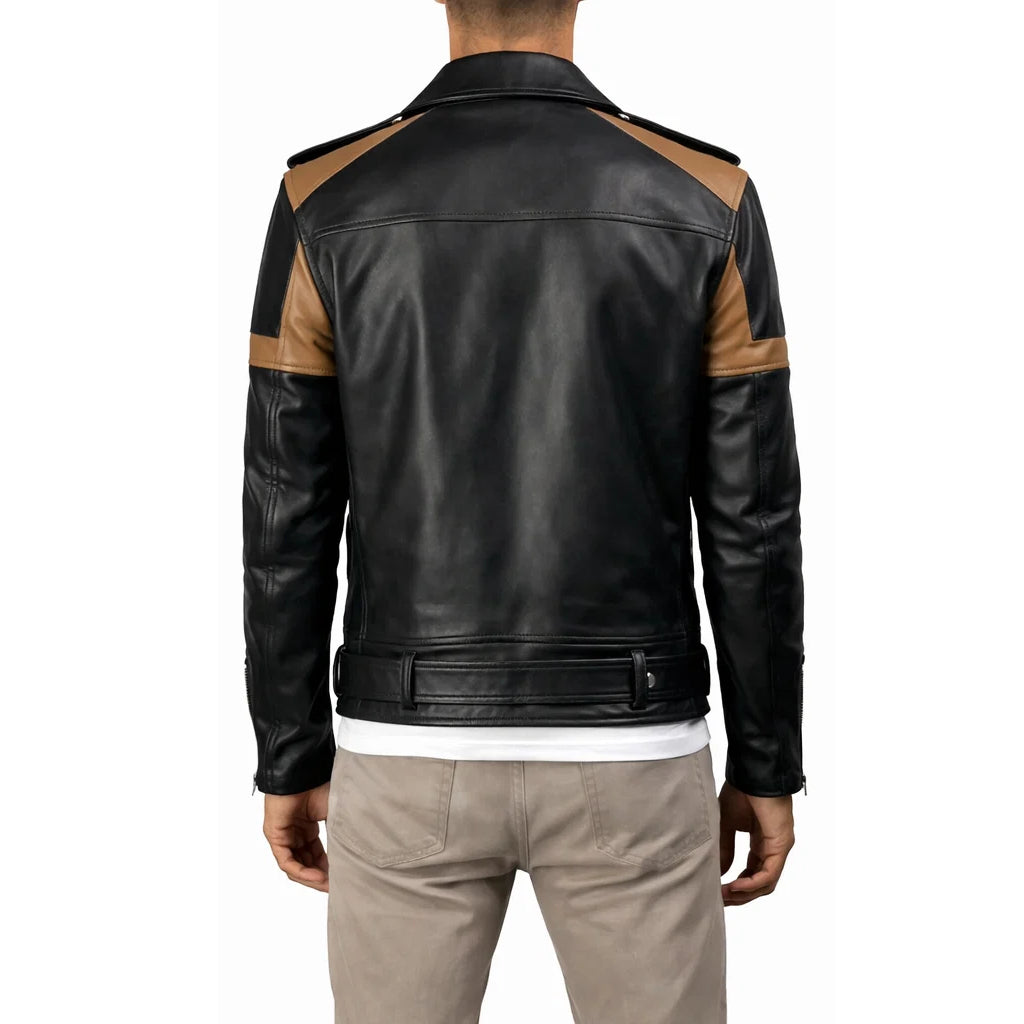 Cafe Racer Striped Leather Jacket