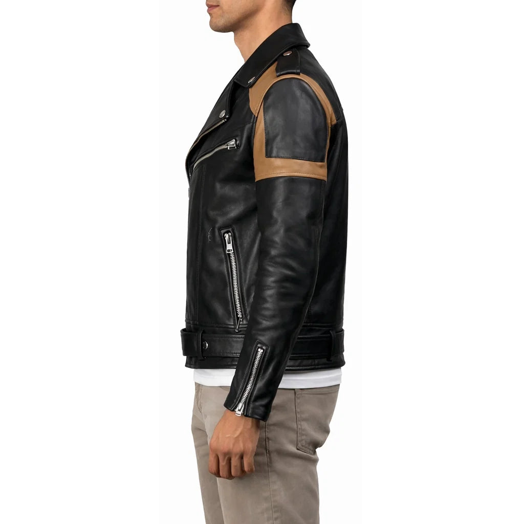 Cafe Racer Striped Leather Jacket