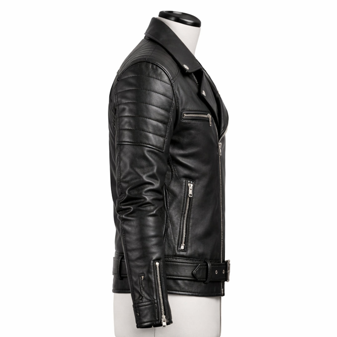 Men Quilted Black Leather Jacket