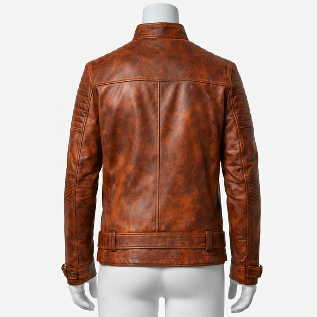 Men Distressed Brown Leather Jacket