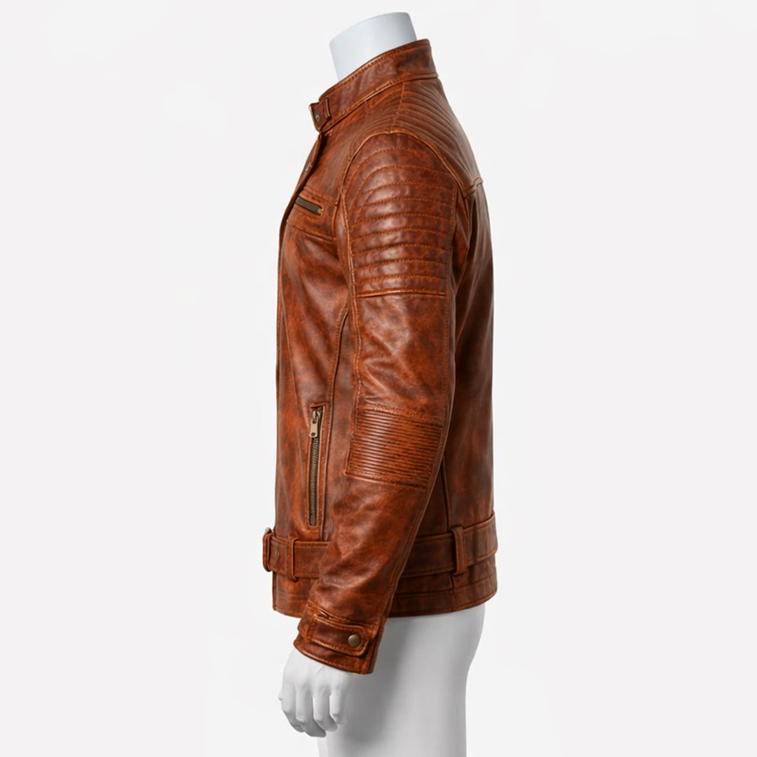 Men Distressed Brown Leather Jacket