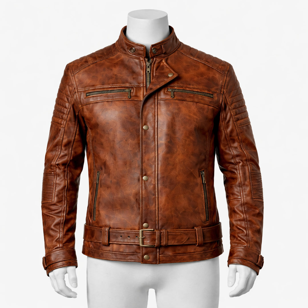 Men Distressed Brown Leather Jacket