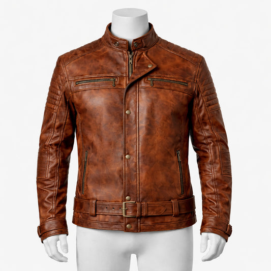 Men Distressed Brown Leather Jacket
