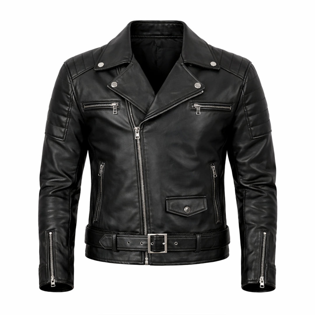 Men Quilted Black Leather Jacket