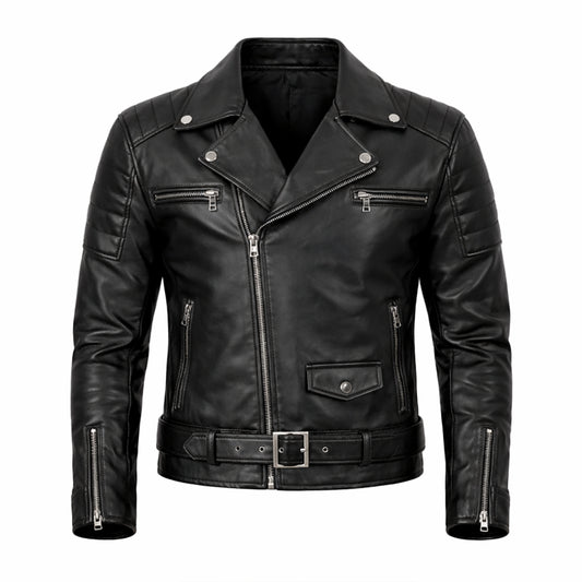Men Quilted Black Leather Jacket