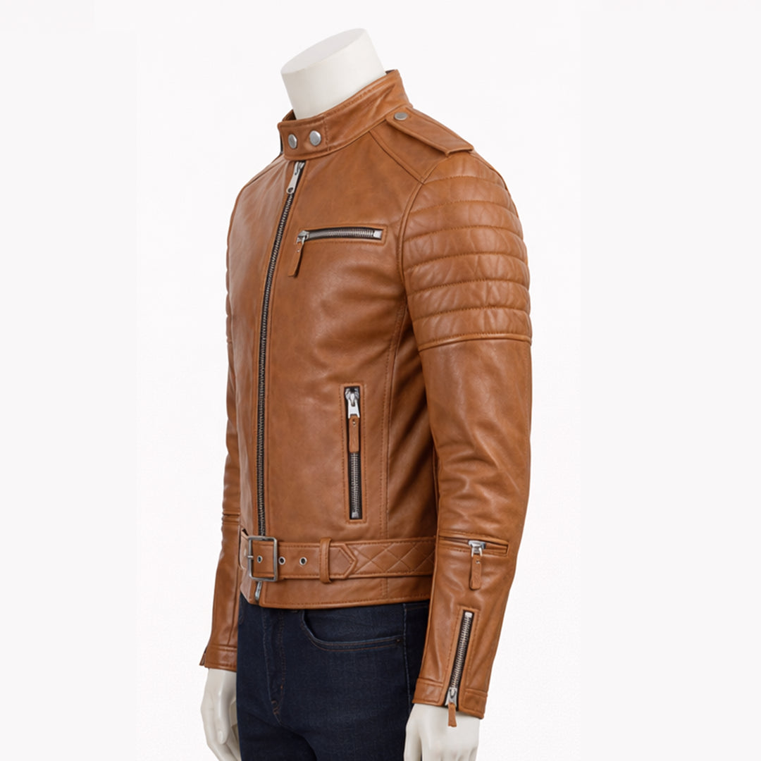 Mens Moto Biker Leather Jacket