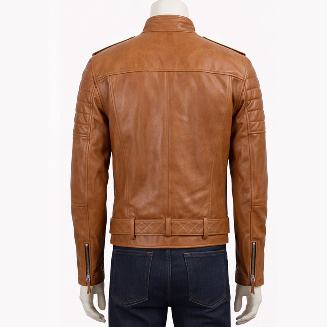 Mens Moto Biker Leather Jacket