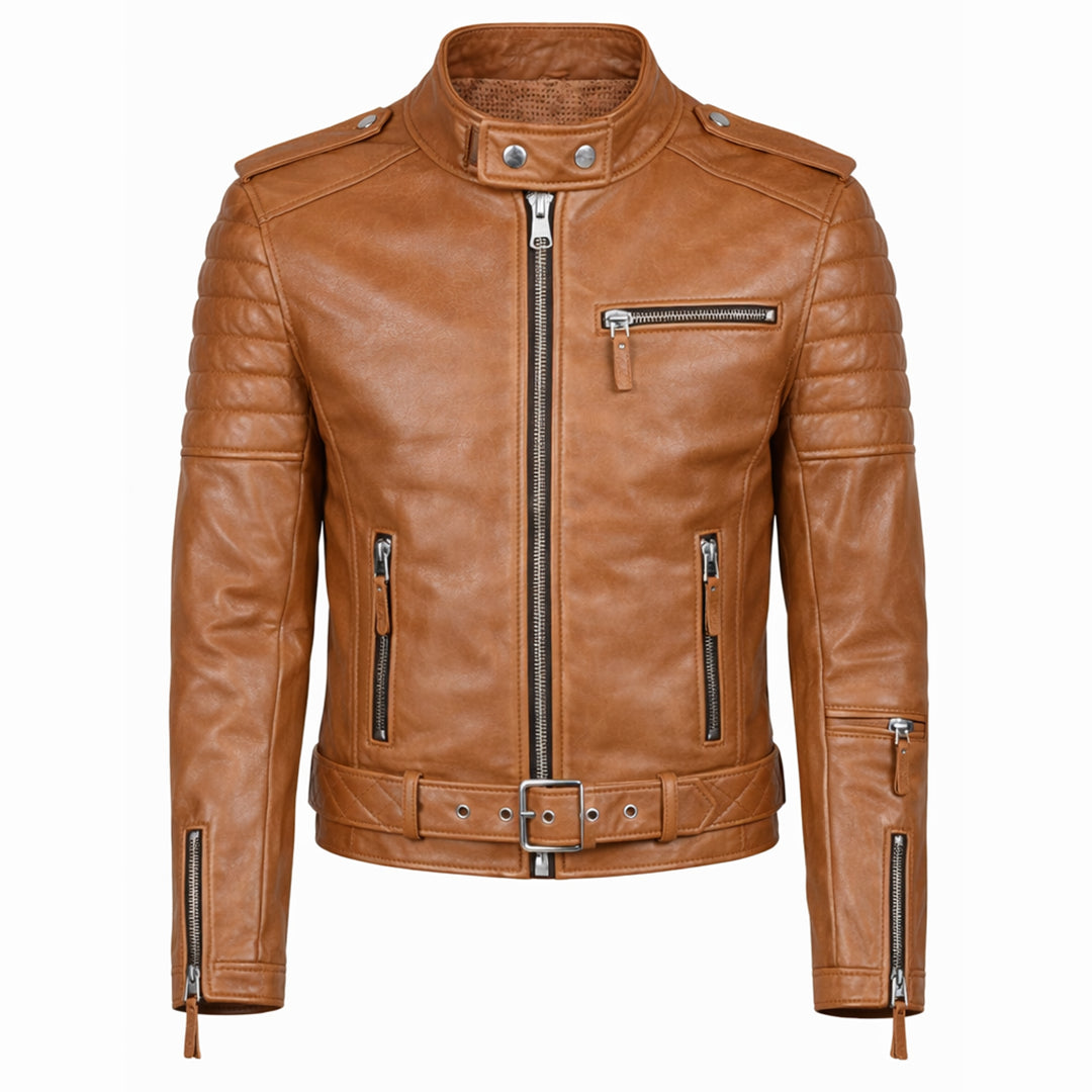 Mens Moto Biker Leather Jacket