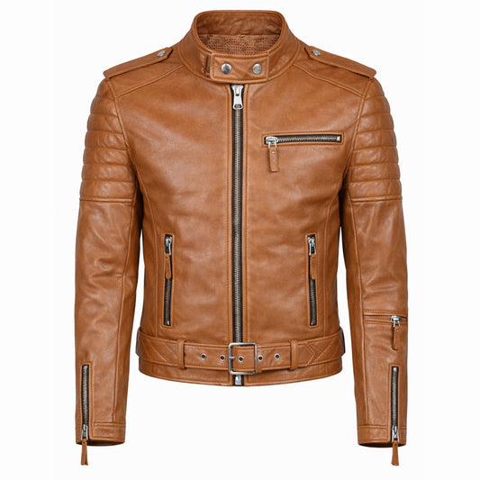 Mens Moto Biker Leather Jacket
