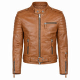Mens Moto Biker Leather Jacket