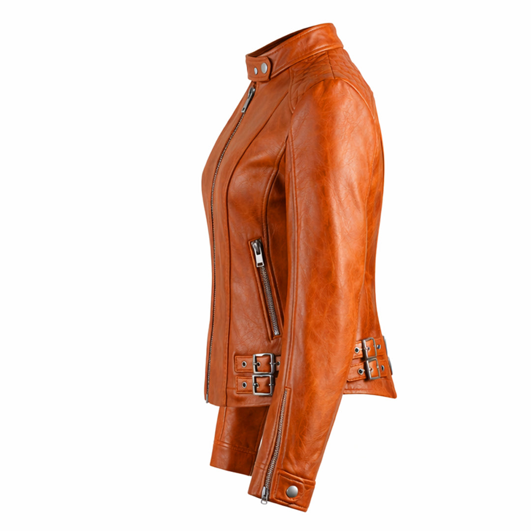 Motorcycle Quilted Brown Leather Jacket
