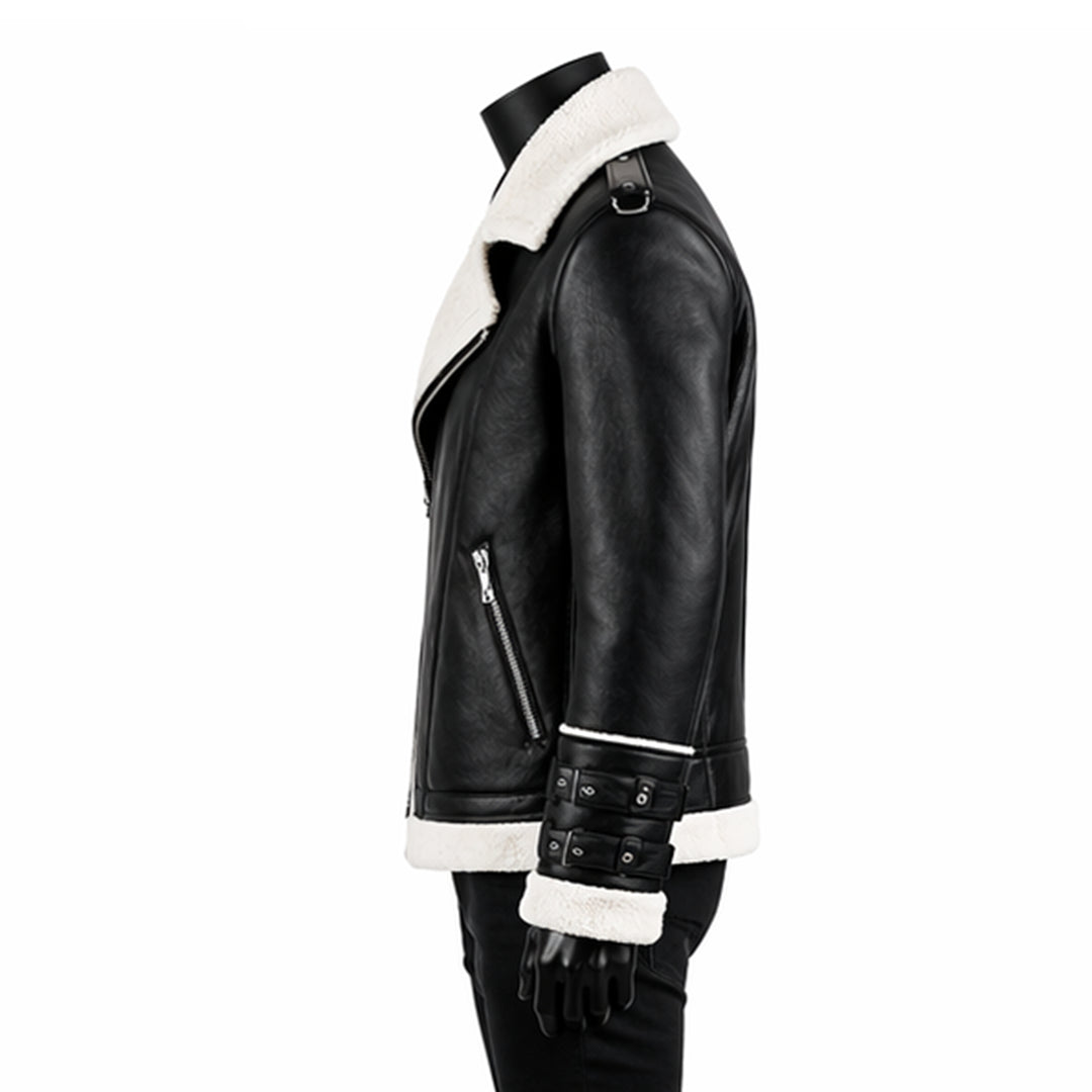 Motorcycle Shearling Black Leather Jacket