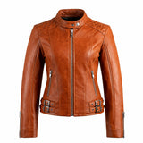Motorcycle Quilted Brown Leather Jacket