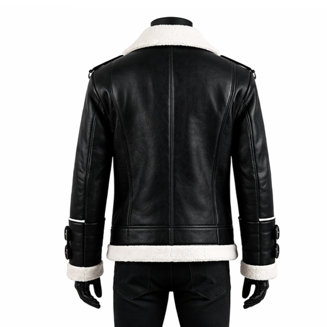 Motorcycle Shearling Black Leather Jacket