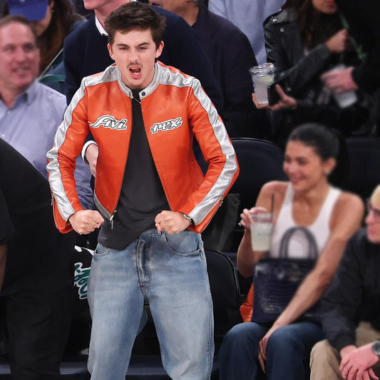 Basketball Match Timothee Chalamet Orange Jacket