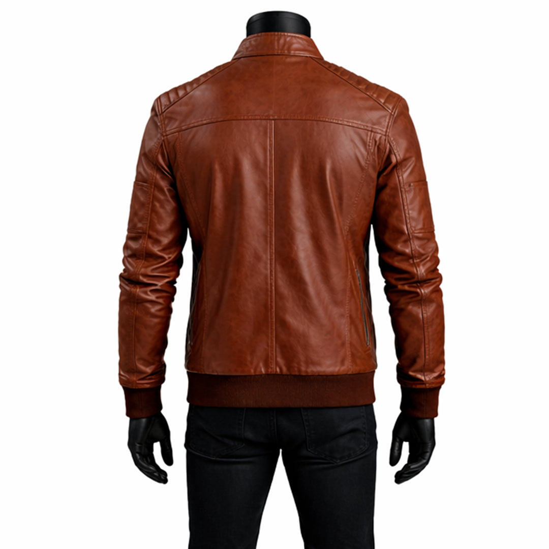 Plain Bomber Brown Leather Jacket