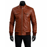 Plain Bomber Brown Leather Jacket