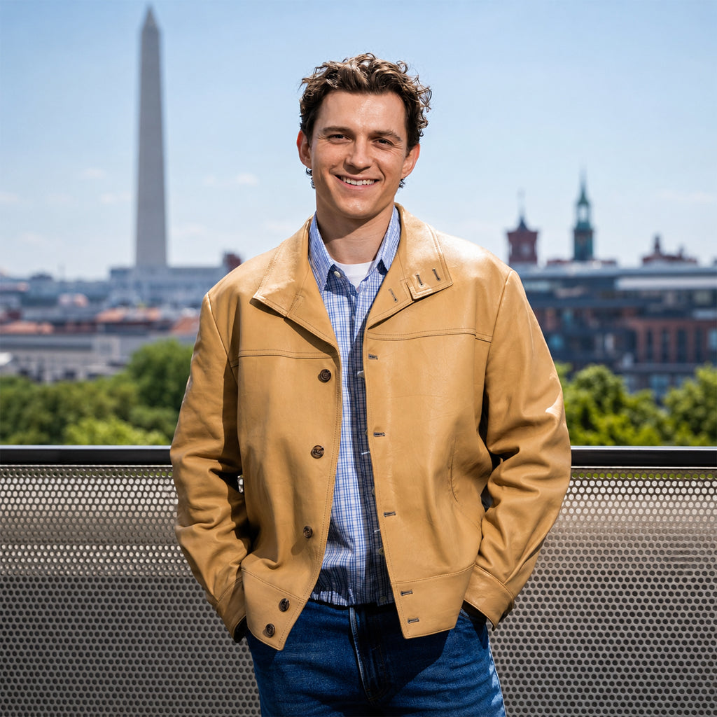 Tom Holland Press Tour Photocall Beige Jacket