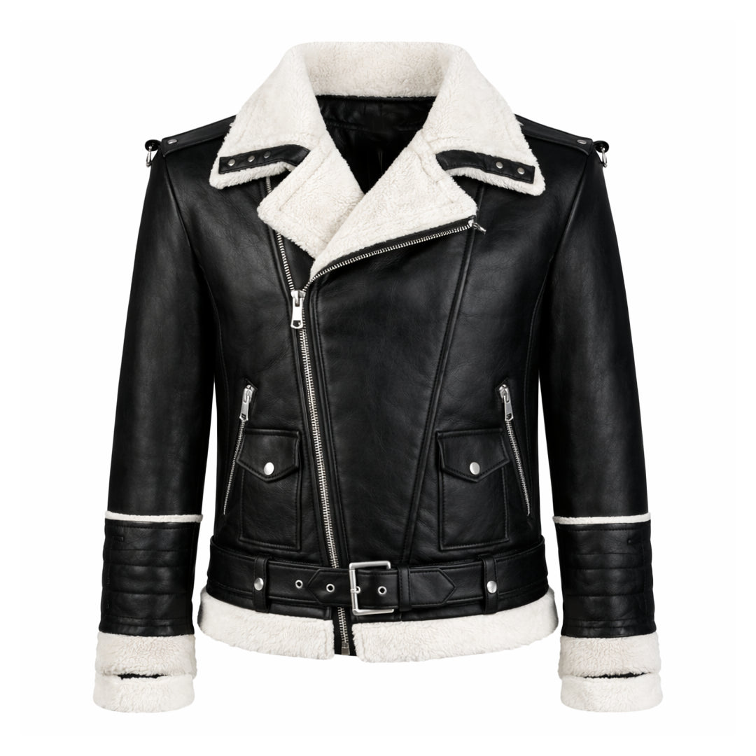 Motorcycle Shearling Black Leather Jacket