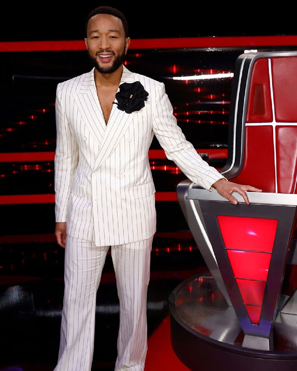The Voice S25 White Pinstripe Suit