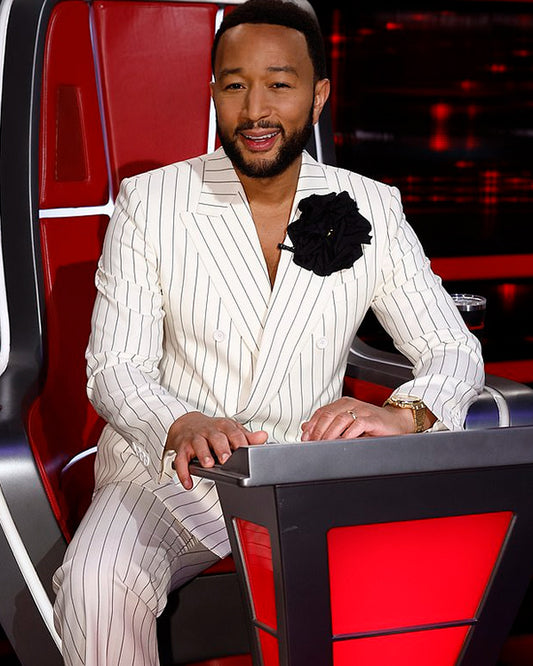 The Voice S25 White Pinstripe Suit