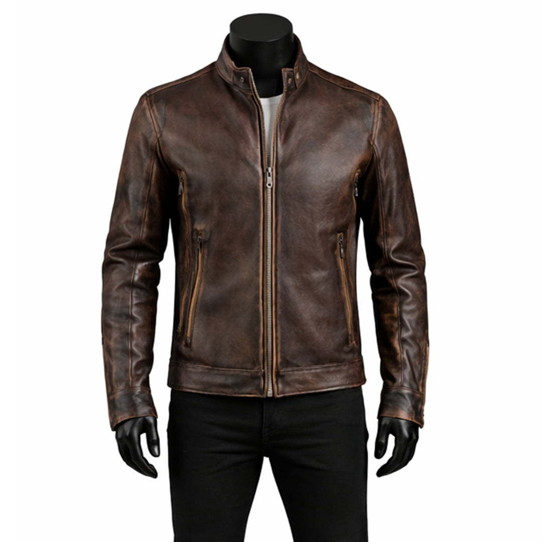 Vintage Motorcycle Waxed Brown Leather Jacket