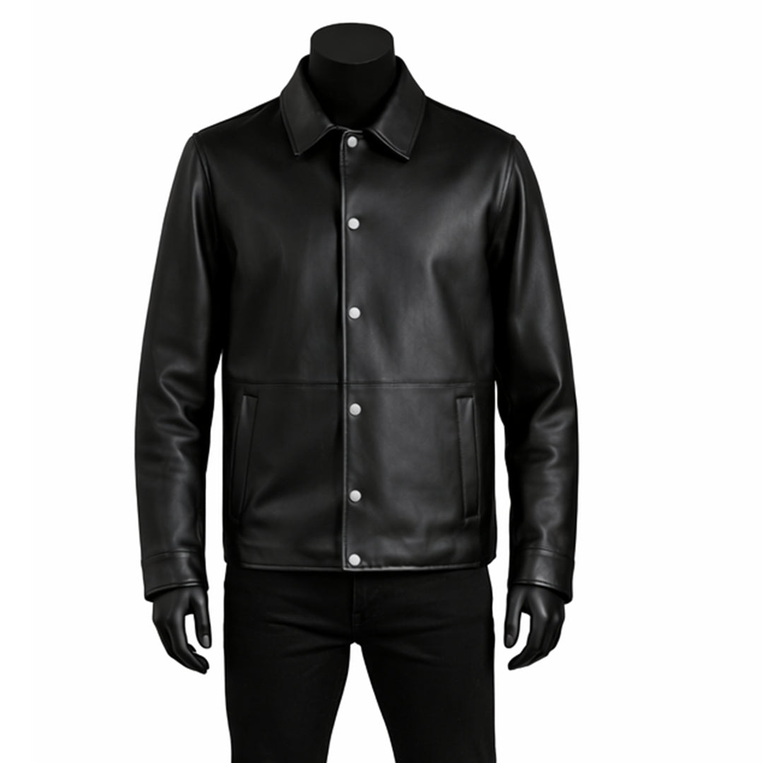 Vintage Shirt Style Black Leather Jacket