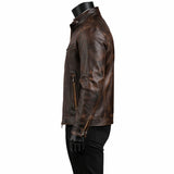 Vintage Motorcycle Waxed Brown Leather Jacket
