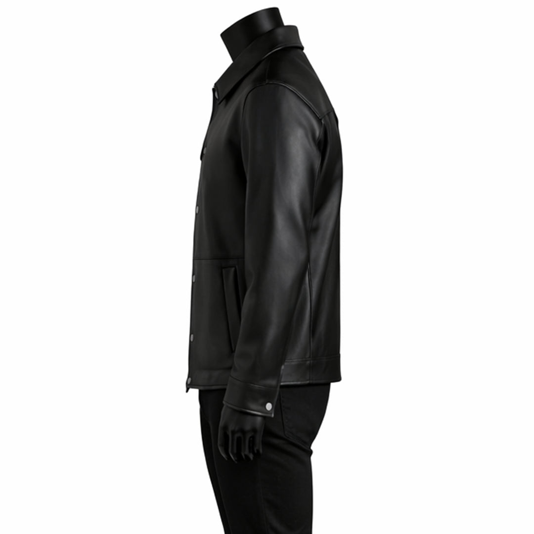 Vintage Shirt Style Black Leather Jacket