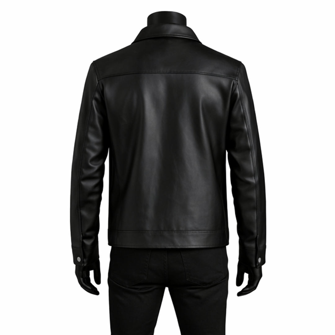 Vintage Shirt Style Black Leather Jacket