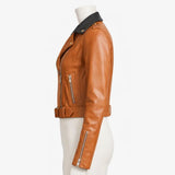 Women Asymmetrical Brown Leather Jacket