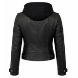 Women Black Hooded Leather Jacket
