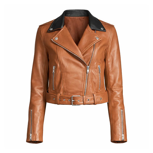 Women Asymmetrical Brown Leather Jacket