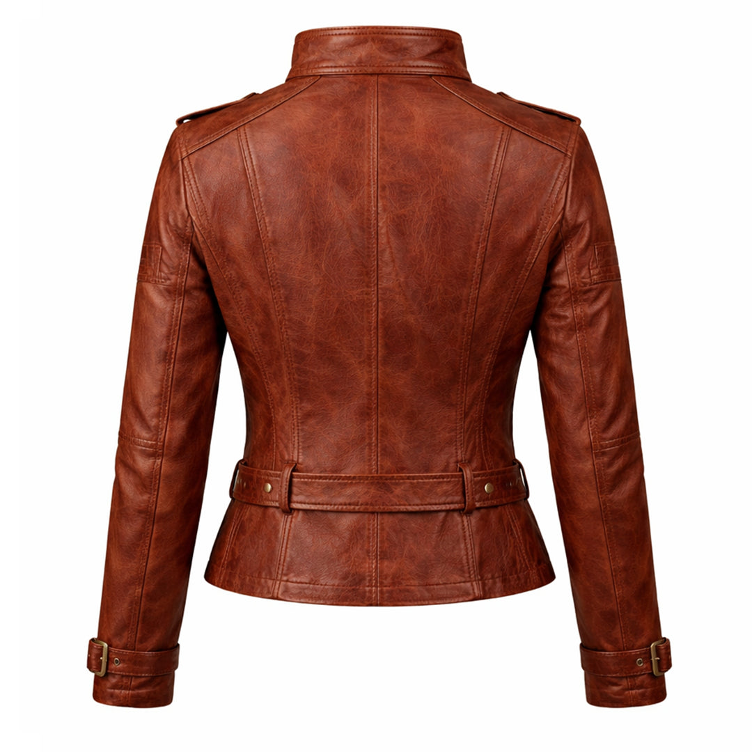 Women Racer Brown Leather Jacket