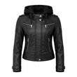 Women Black Hooded Leather Jacket