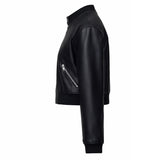 Women Black Collarless Leather Jacket