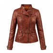 Women Racer Brown Leather Jacket