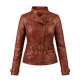 Women Racer Brown Leather Jacket