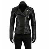 Women Racer Slim Fit Black Leather Jacket