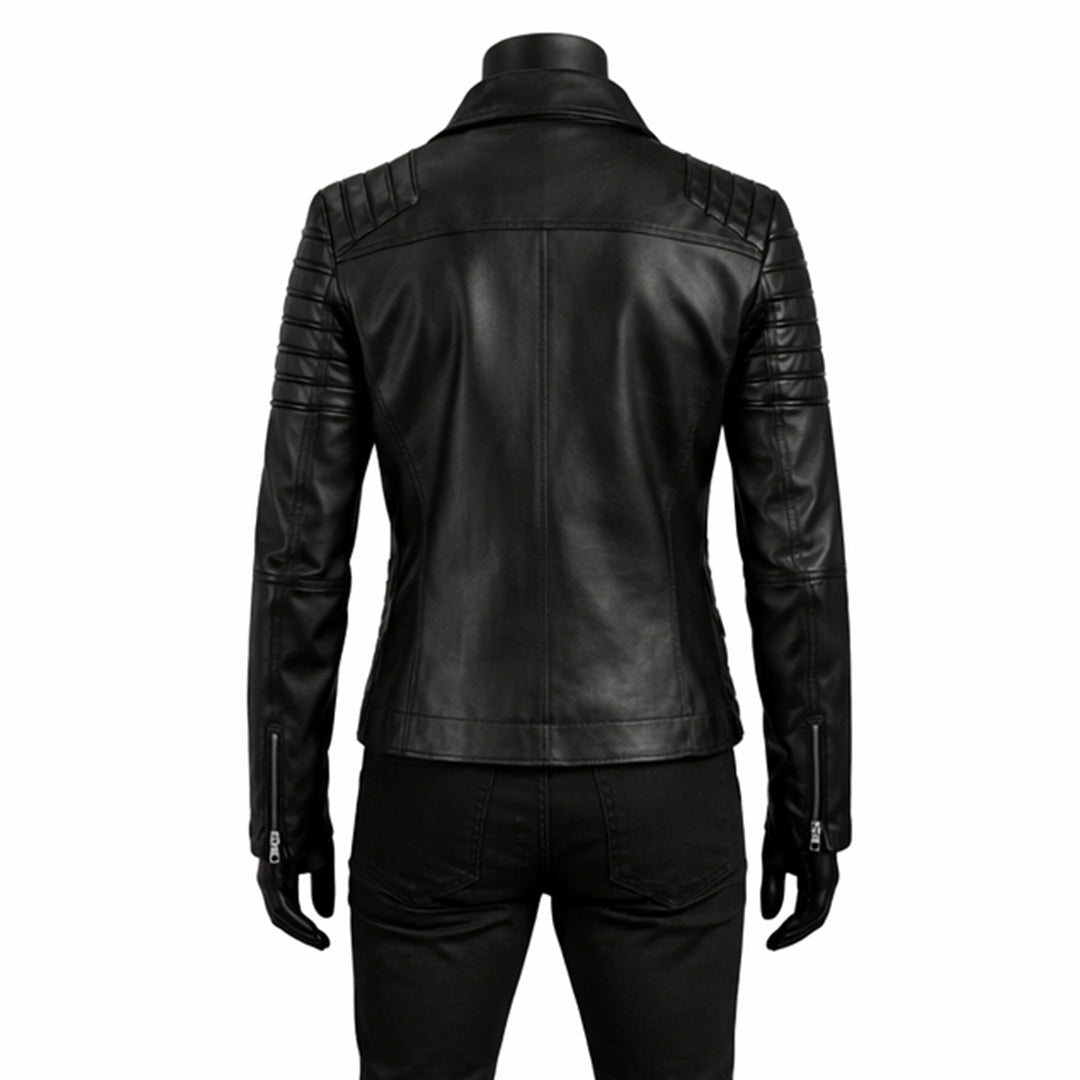 Women Racer Slim Fit Black Leather Jacket