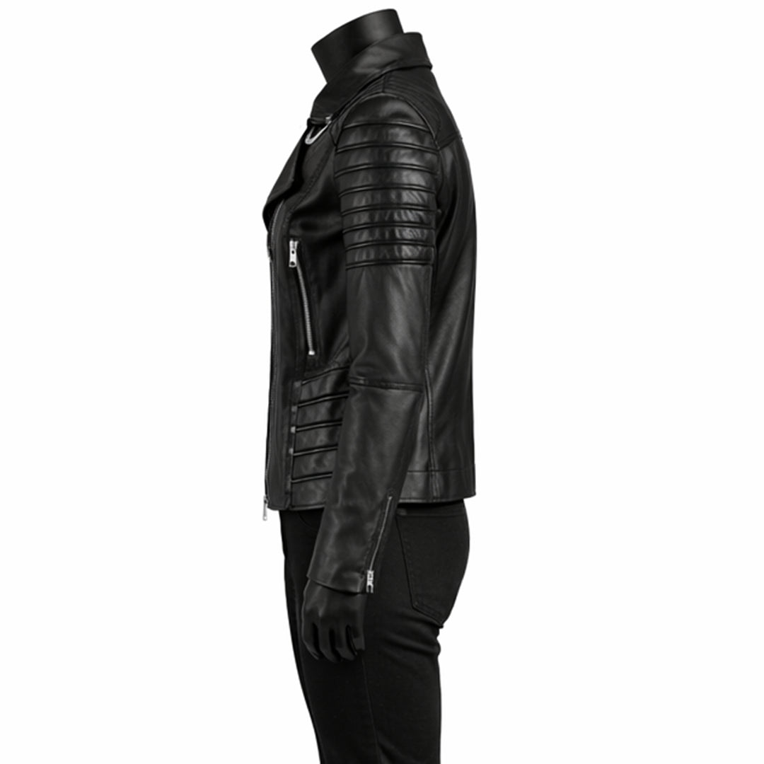 Women Racer Slim Fit Black Leather Jacket